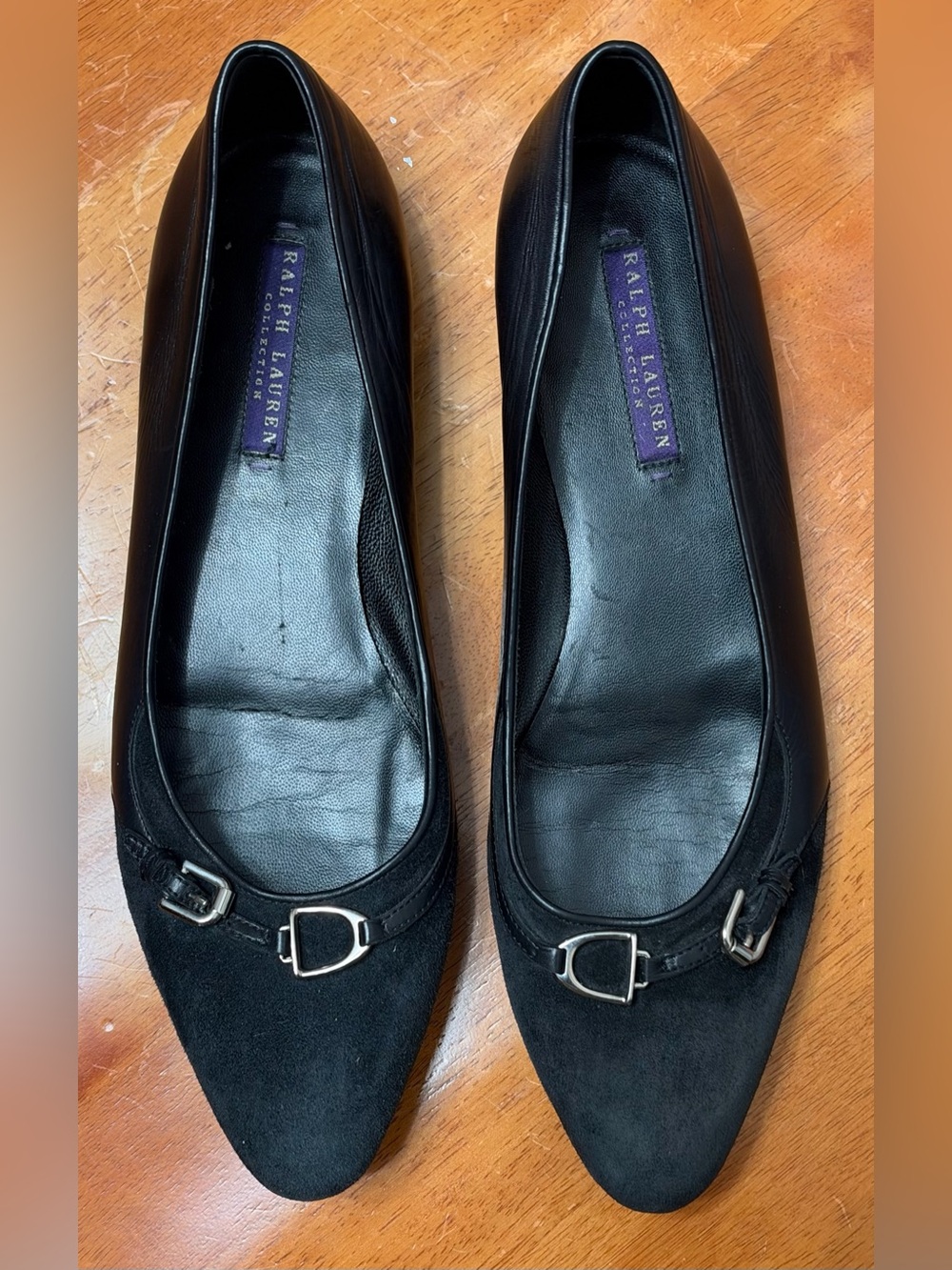 Ralph Lauren Collection Suede & Leather Pointed-Toe Flats, Size 8.5